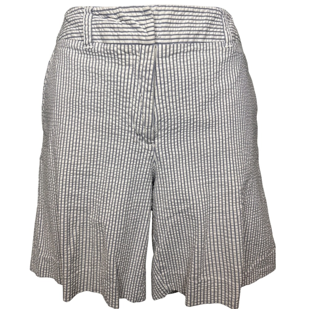 Garnet Hill Blue Striped Seersucker Bermuda Shorts Sz 8 Preppy Coastal Casual